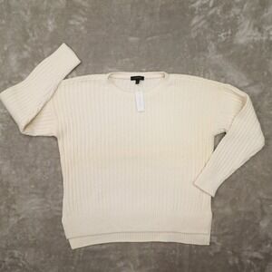 Ann Taylor Off White Ivory Ribbed Knit Alpaca Wool Blend Sweater Women's Large